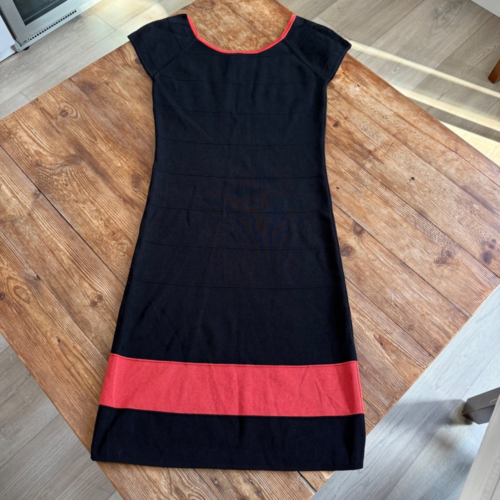 Frank Lyman Design Black Red Bandage Sheath Dress #41112U Cap Sleeve Small EUC